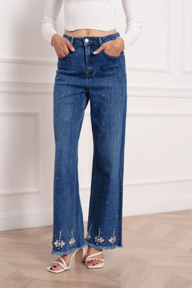 Wholesaler DENIM LIFE - Wide leg stretch jeans with rhinestones