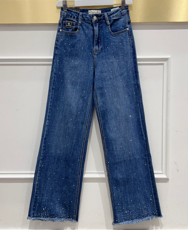 Wholesaler DENIM LIFE - Wide leg stretch jeans with rhinestones