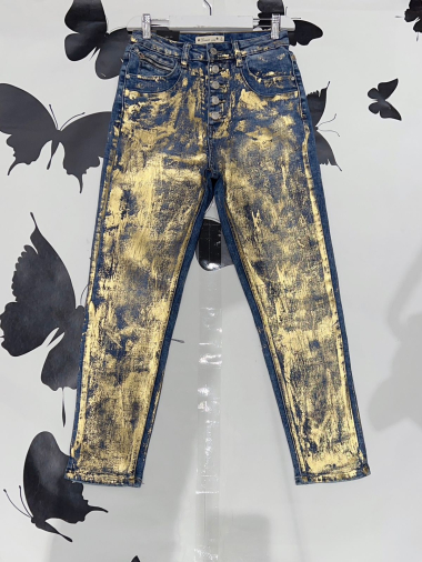 Wholesaler DENIM LIFE - High waist buttoned stretch mom jeans