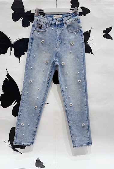 Wholesalers DENIM LIFE - Stretch mom jeans with pearls