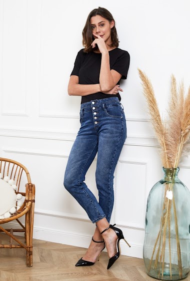 Großhändler DENIM LIFE - Mom-Jeans mit doppelter Taille und Stretch