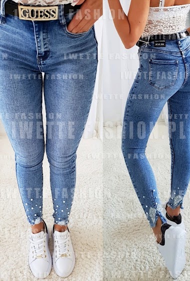 Wholesalers DENIM LIFE - Skinny stretch jeans with rhinestone wings at the ankles