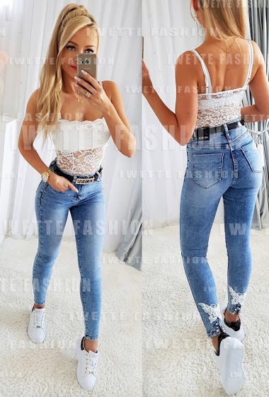 Wholesalers DENIM LIFE - Skinny stretch jeans with lace at the ankles