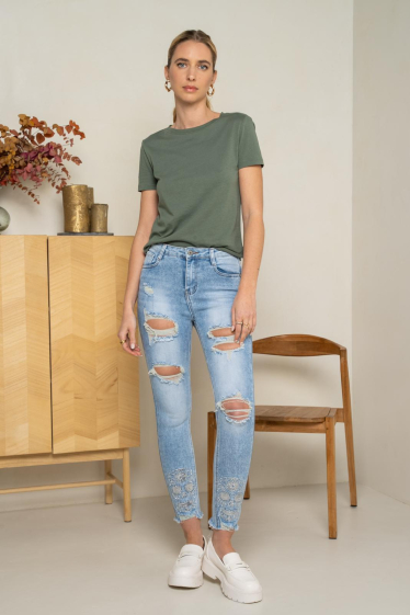 Wholesaler DENIM LIFE - Stretch skinny jeans with skulls