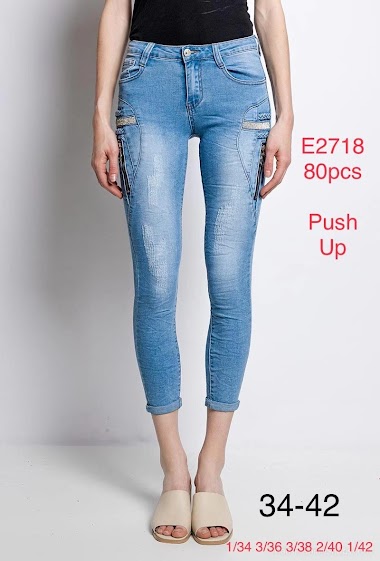Wholesaler DENIM LIFE - Skinny stretch jeans with zips and rhinestones