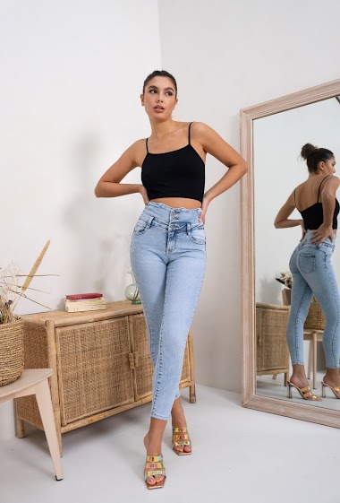 Großhändler DENIM LIFE - Skinny-Jeans mit Stretch-Ausschnitt und sehr hoher Taille