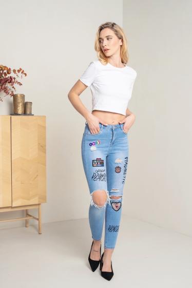 Großhändler DENIM LIFE - Zerrissene Stretch-Skinny-Jeans mit Patches