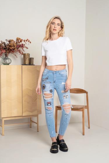 Großhändler DENIM LIFE - Zerrissene Stretch-Skinny-Jeans mit Patches