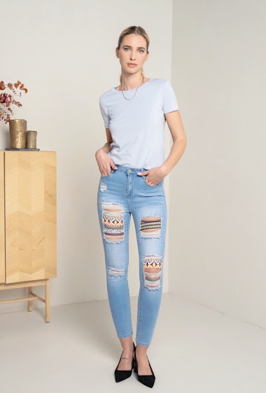 Großhändler DENIM LIFE - Gefütterte, zerrissene Stretch-Skinny-Jeans