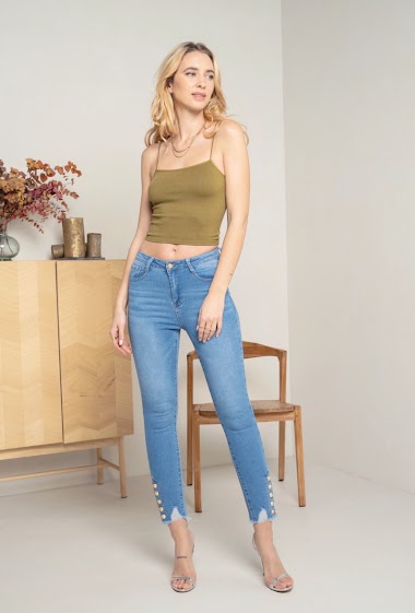 Großhändler DENIM LIFE - Enge Stretch-Push-Up-Jeans mit Knöchelknöpfen