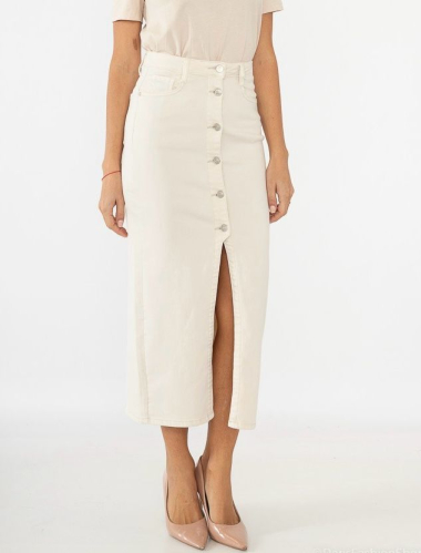 Wholesaler DENIM LIFE - Buttoned stretch denim skirt