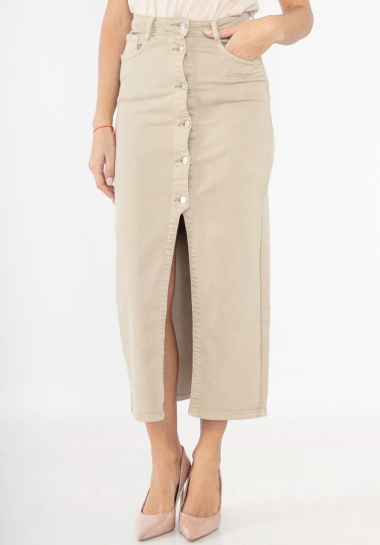 Wholesaler DENIM LIFE - Buttoned stretch denim skirt