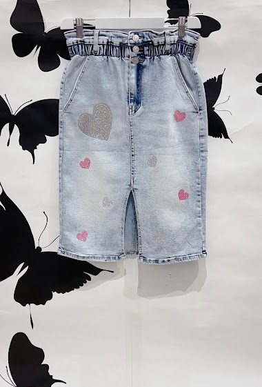 Grossiste DENIM LIFE - Jupe en jean stretch grande taille avec cœurs