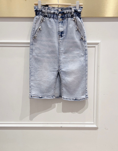 Grossiste DENIM LIFE - Jupe courte en jean stretch grande taille avec diamants