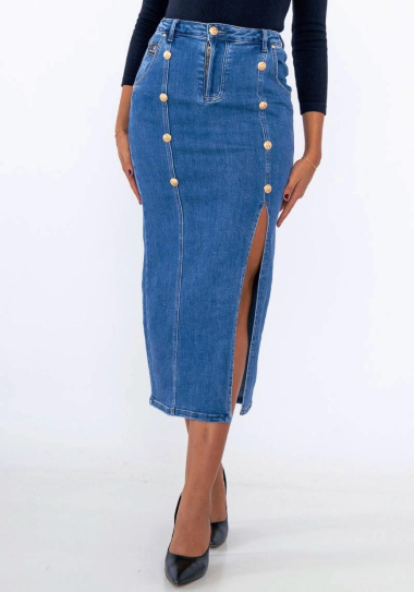Wholesaler DENIM LIFE - Stretch denim skirt with a slit