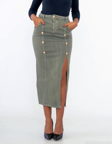 Wholesaler DENIM LIFE - Stretch denim skirt with a slit
