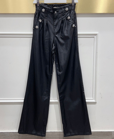 Wholesaler DENIM LIFE - Wide leg stretch oiled pants with elastic waist