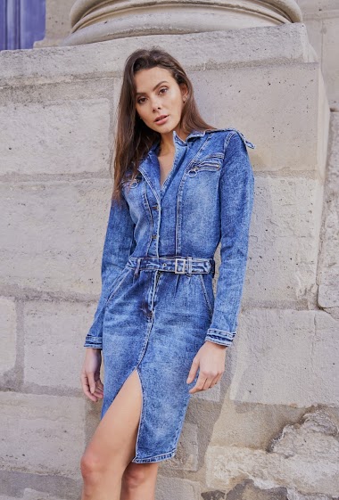 Großhändler DENIM LIFE - Midi-Stretch-Jeanskleid mit Knöpfen