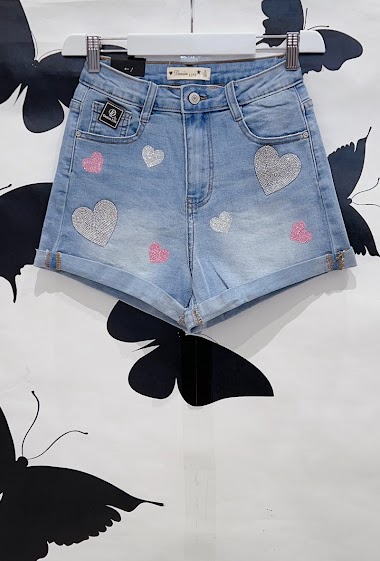Wholesalers DENIM LIFE - Denim shorts with hearts