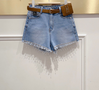 Grossiste DENIM LIFE - Short en jean stretch avec chaines diamants