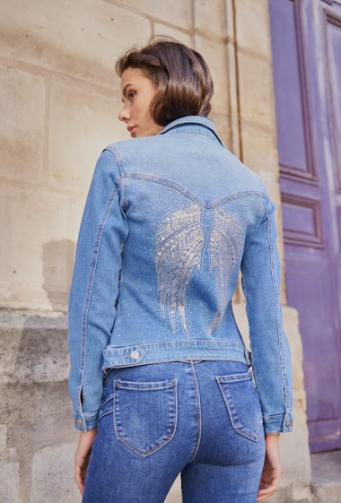 Großhändler DENIM LIFE - Jeansjacke mit Engelsflügeln auf der Rückseite