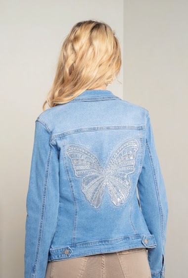Großhändler DENIM LIFE - Jeansjacke mit Schmetterling auf der Rückseite