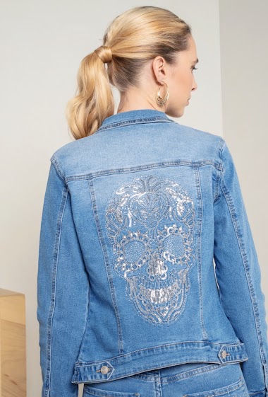 Wholesalers DENIM LIFE - Denim jacket with skull on the back
