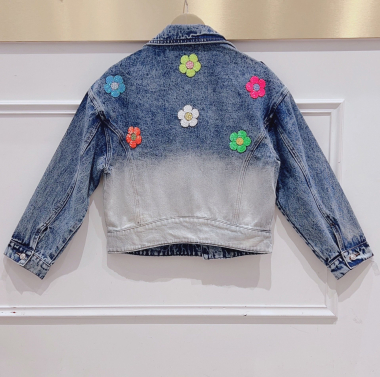 Grossiste DENIM LIFE - Veste en jean oversize avec fleurs paillettées