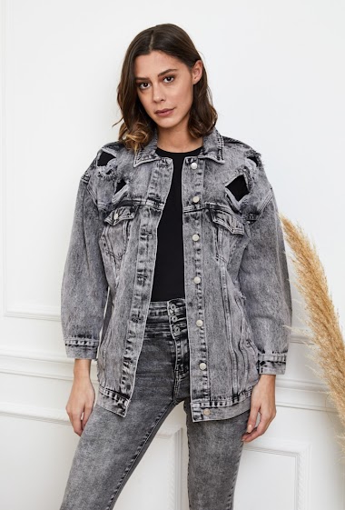 Wholesaler DENIM LIFE - Ripped oversized denim jacket
