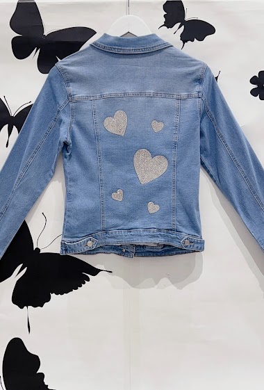 Grossiste DENIM LIFE - Veste en jean stretch grande taille avec cœur en strass