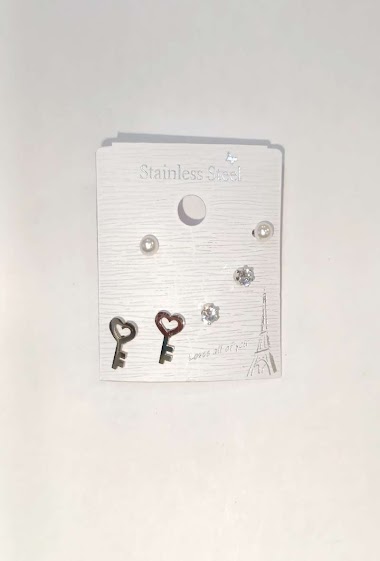 Großhändler Diamond - 3 key steel earring