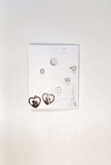 Grossiste Diamond - 3 boucle d'oreille acier coeur couple