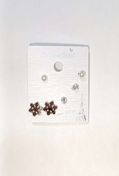 Grossiste Diamond - 3 boucle d'oreille acier flocon