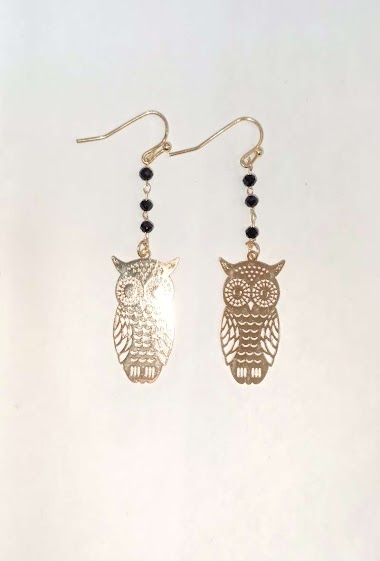 Wholesaler Diamond - Earring 3 BLACK PENDANT OWLS