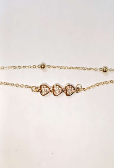 Grossiste Diamond - Bracelet 2 chaine 3 coeur