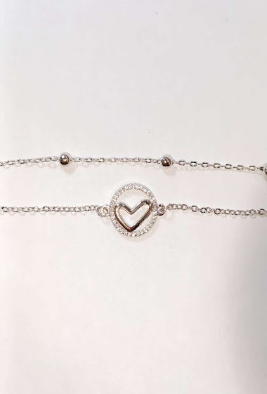 Grossiste Diamond - Bracelet 2 chaine coeur creux