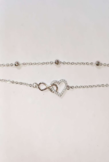Grossiste Diamond - Bracelet 2 chaine coeur infini
