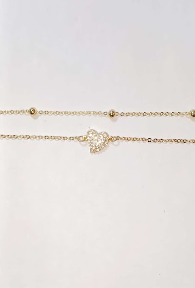 Grossiste Diamond - Bracelet 2 chaine coeur strass
