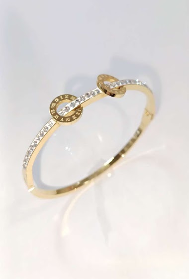 Grossiste Diamond - Bracelet acier 1 ligne strass 2 anneaux