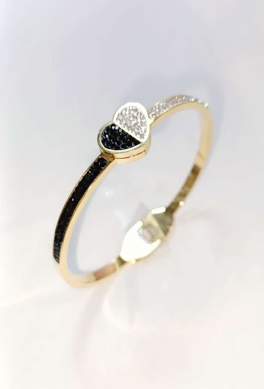 Grossiste Diamond - Bracelet acier coeur noir blanc