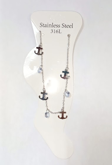 Großhändler Diamond - Navy anchor strass steel ankle chain