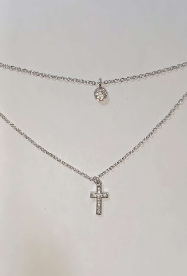 Grossiste Diamond - Collier 2 chaine croix