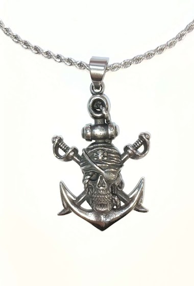 Wholesaler Diamond - Skull anchor steel necklace