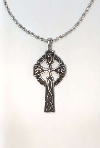 Mayorista Diamond - Circle cross steel necklace