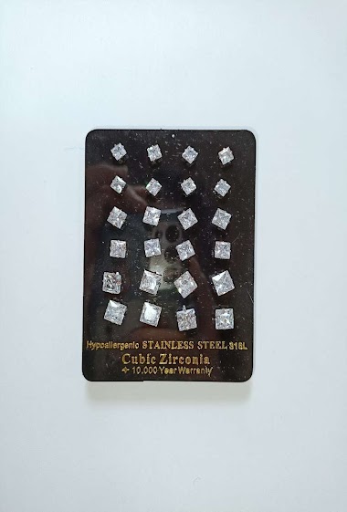 Wholesaler Diamond - ZIRCONIA SQUARE STEEL EARRING PACKAGE