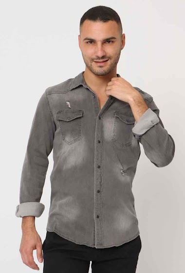 Wholesaler Lysande - Grey denim shirt destroy