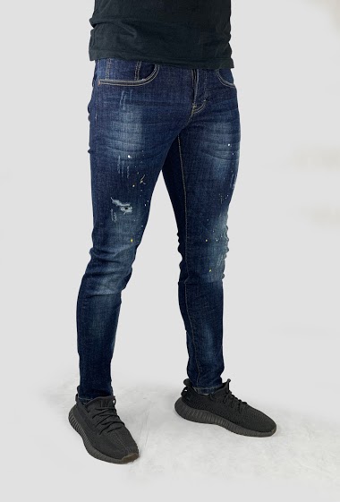 Grossiste Lysande - jeans bleu déchiré paint léger
