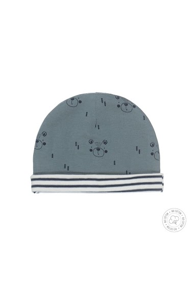 Wholesaler KOKO NOKO - Dusty green and white hat with ouson pattern for baby boy, organic cotton