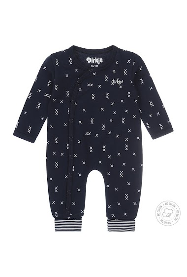 Wholesaler KOKO NOKO - Baby boy's navy blue one-piece jumpsuit with small cross in organic cotton
