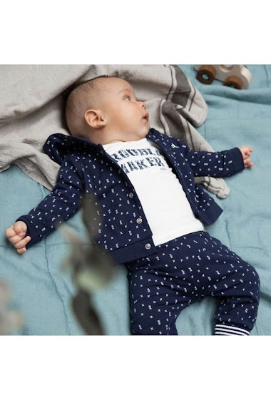 Wholesaler KOKO NOKO - Reversible navy cardigan for baby boy, organic cotton